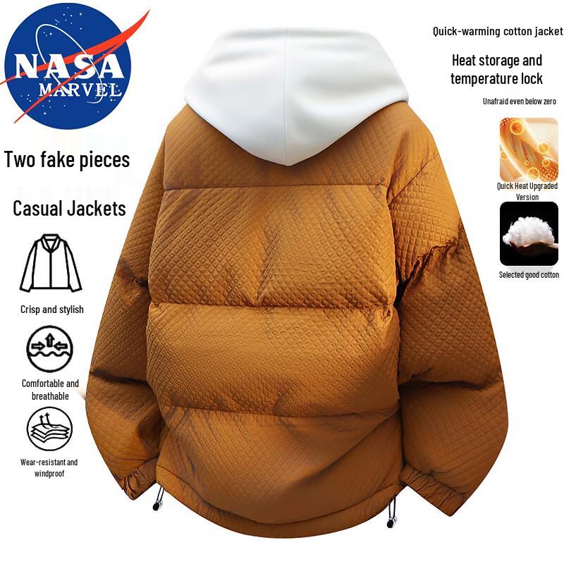 NASA MARVEL Men's Faux Two-Piece Hooded Padded Jacket