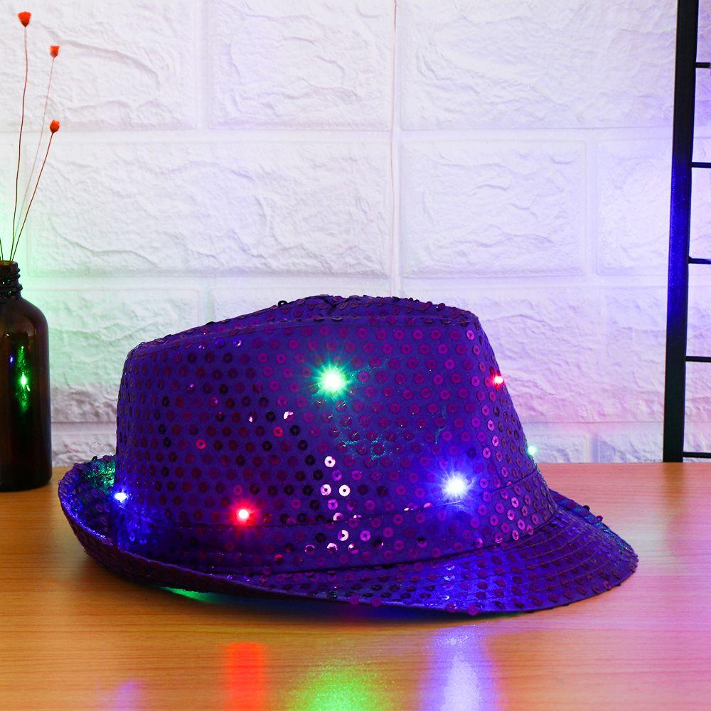 Stage Performance Light Up Flashing Sequin Panama Cap Jazz Hat Led Fedora Trilby