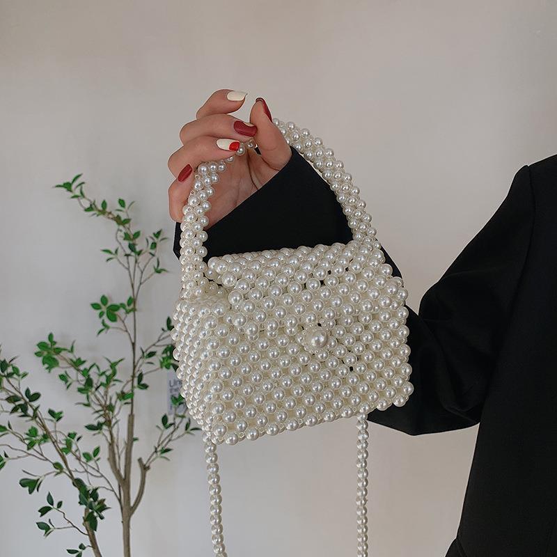 Pearl Bag Women's New Version Hand Woven Crossbody Bag Mobile Phone Bag Personalized Ins Versatile Mini Pearl Bag