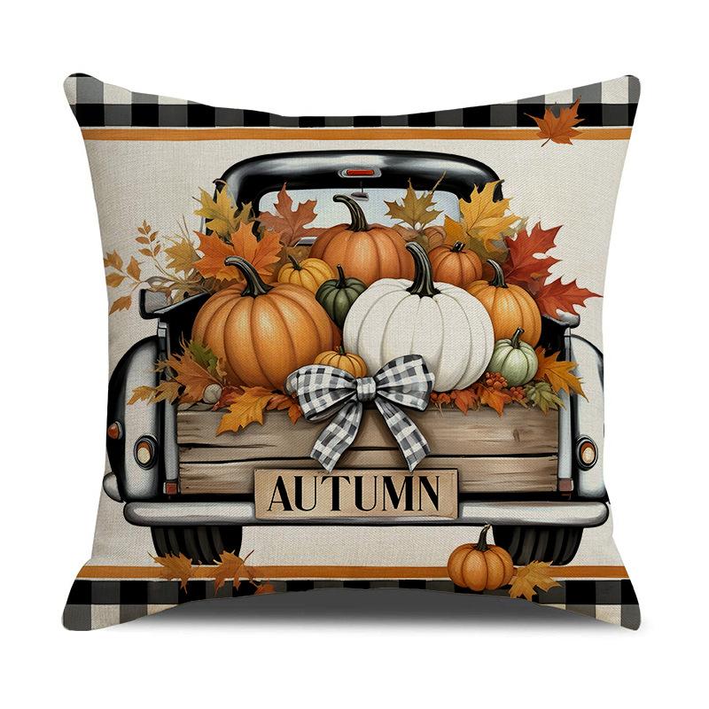 Höst Pumpa Kuddfodral Heminredning Linne Tryck Thanksgiving Högtid Prydnadskuddfodral Vardagsrum Soffa