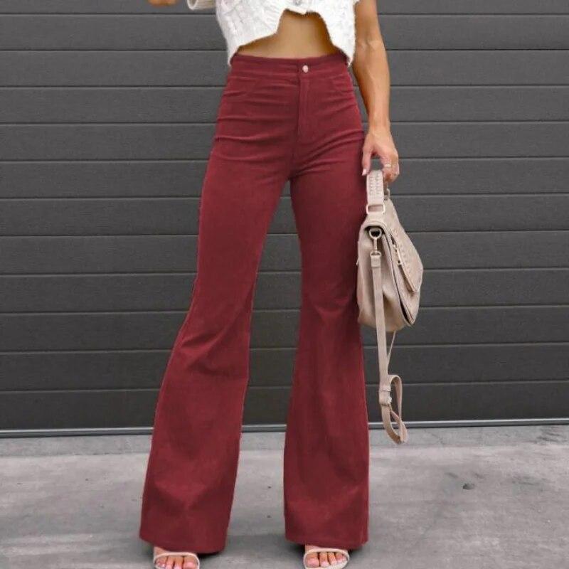 2023 jesienne sztruksowe luźne jednokolorowe spodnie typu casual damskie zimowe spodnie z wysokim stanem damskie spodnie rozkloszowane Streetwear Pantalon 29547