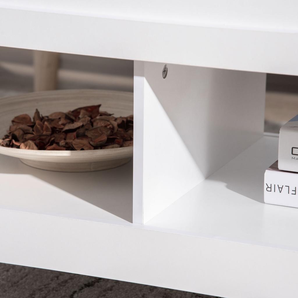 Lift-Top Coffee Table Coffee Table with Lift-Top Surface 2 Open Compartments and Hidden Storage Space 105x50x49 cm White and Marble Effect