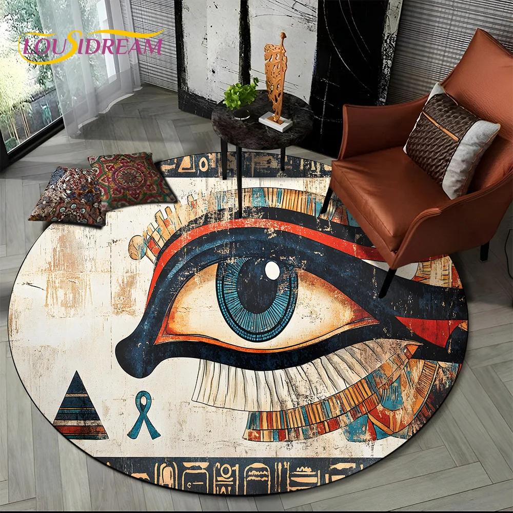 2025 New Ancient Egypt Hieroglyphic Mythology Wall Painting Glyph Round Carpet Rug for Bedroom Living Room Sofa,Decor Floor Mat