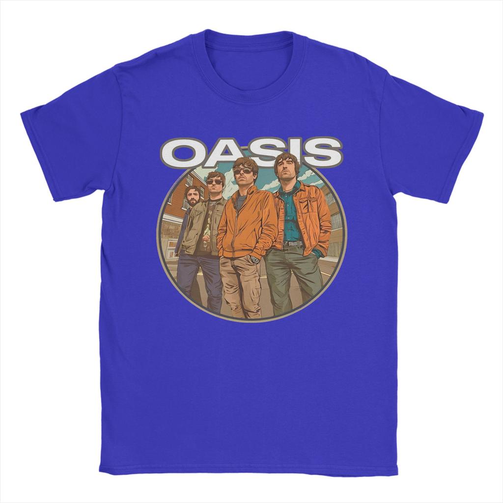 Streetwear O-Oasis Rock Band T Shirt Men 100%Cotton Short Sleeve  Round Neck Summer Tops