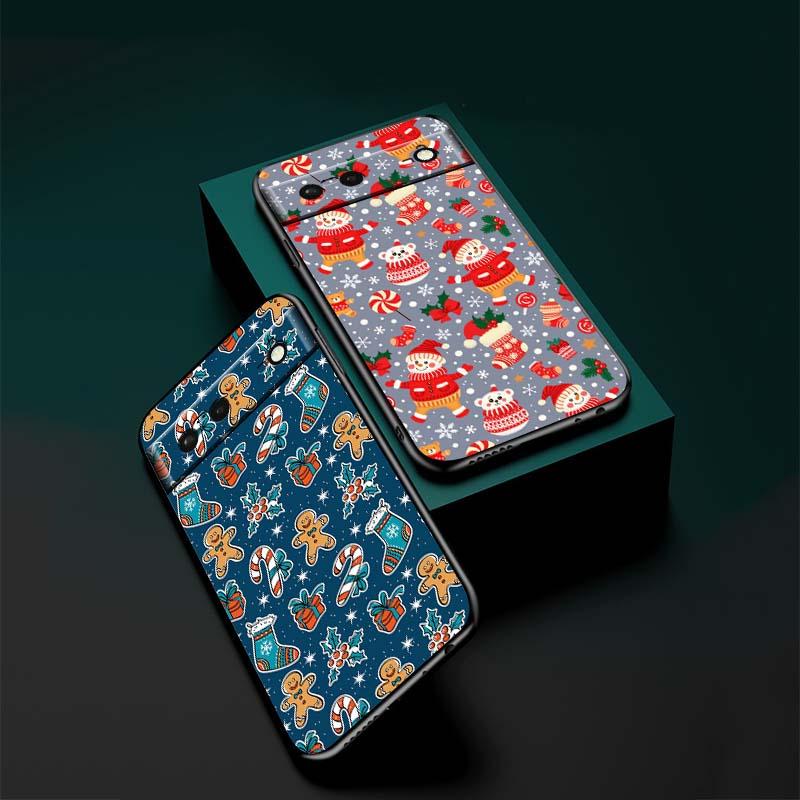 Christmas cartoon pattern Phone Case For Google Pixel 10 9a 9 8A 8 7 7A 6 6A Pro XL 2024 5G Black Soft TPU Silicone