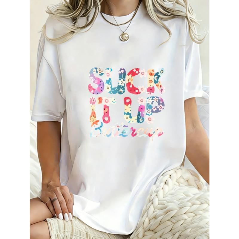 Oversized T Shirt Black Floral Print Suck It Up Buttercup Graphic Tee Casual Wear For Women Summer Outfit Streetwear Fashion