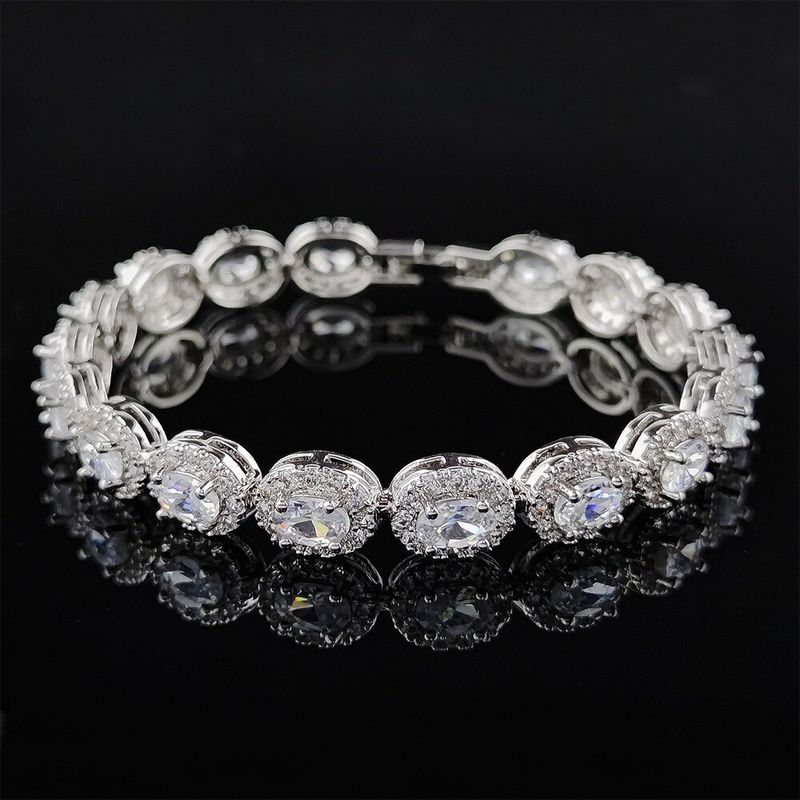 Silver Jewelry, Colorful Rhinestone Bracelet, European and American Style Diamond-Encrusted Clasp Bracelet, Light Luxury Full Diamond Gold Bracelet 18cm White Model