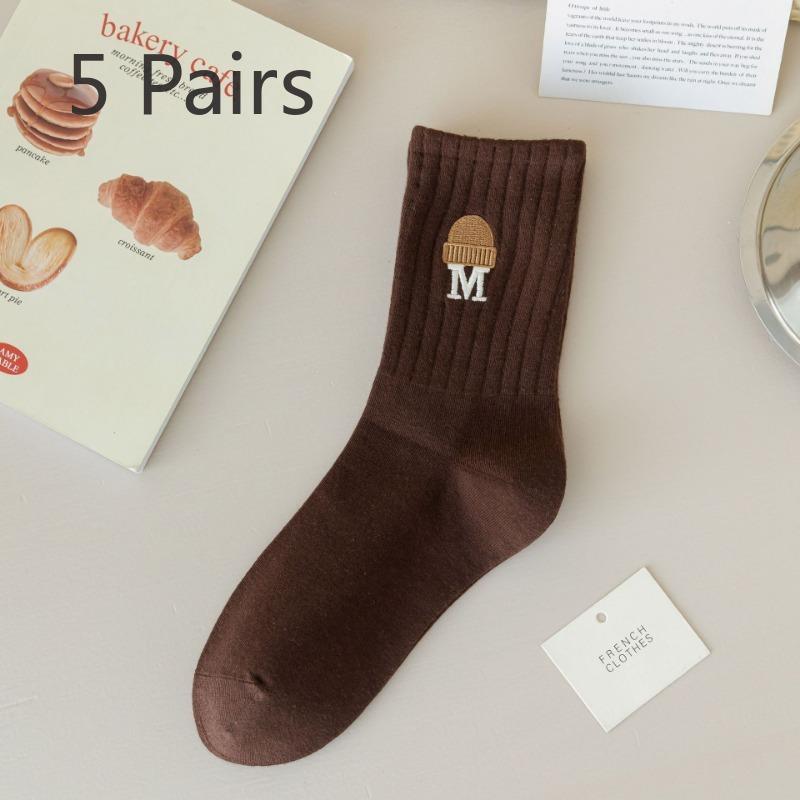 5 Pairs of Female Autumn and Winter Cotton All Match Solid Color Tube Socks