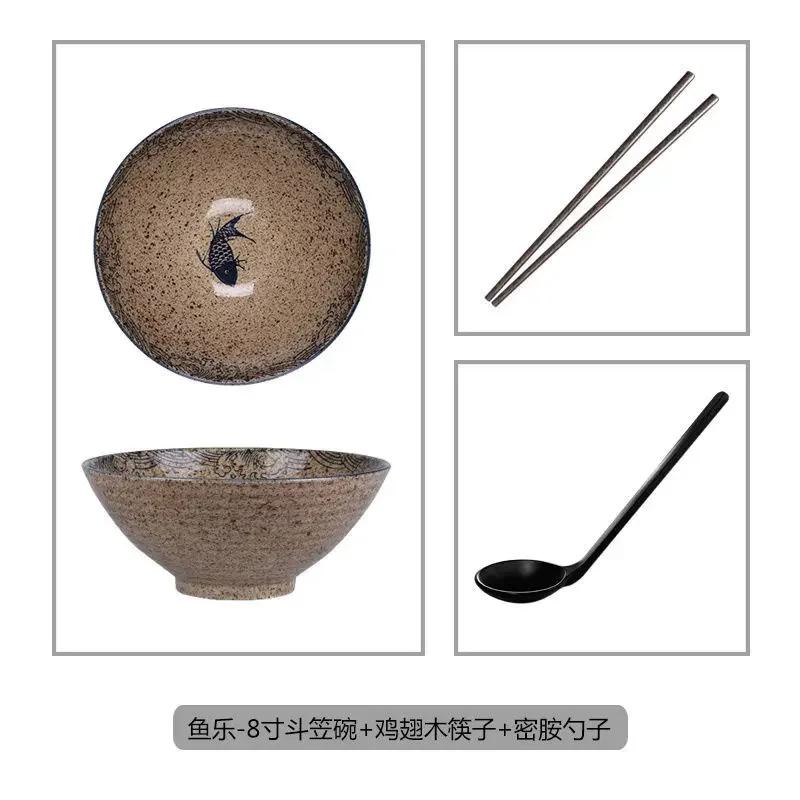 Japanese and Wind Creative Ceramic Bowl Household Instant Noodle Bowl Ramen Hat Bowl Household Commercial Salad