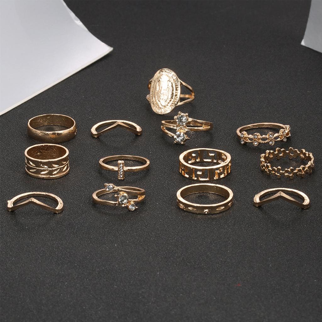 13-piece Set of Ladies' Rings - Simple Virgin Mary Pattern Joint Rings - Small Flowers and Leaves - 13-piece Set of Ring Finger Rings