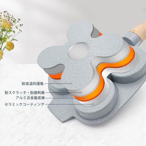 RANXINGST Fried Egg Frying Pan with Lid, Four-Cavity, Gas and Induction Compatible, Non-Stick Ceramic Coating & Removable Handle, Divided Pan, PFOA &