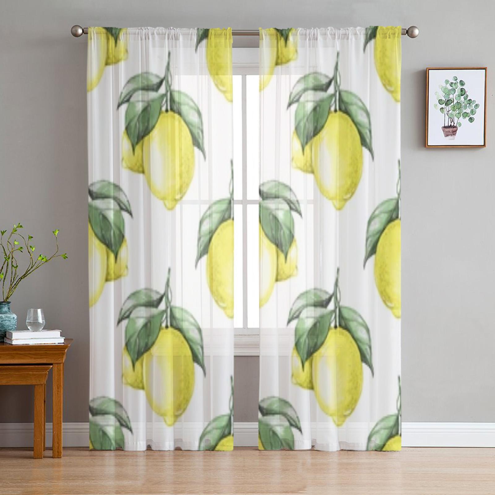 

Прозрачные шторы с рисунком лимона для гостиной, спальни, кухни, тюлевые занавески для дома, декоративные прозрачные панели