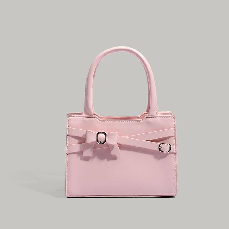 Energetic Girl Bowknot Decorated Niche Solid Color Simple Stylish High-End Handheld Shoulder Crossbody Small Square Bag Trendy