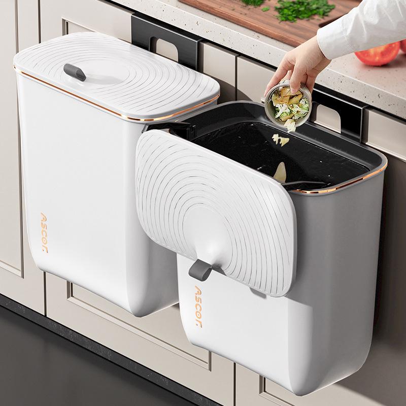 Wall-Mounted Kitchen & Bathroom Trash Can with Lid – Stylish, Large Capacity Waste Bin for Home