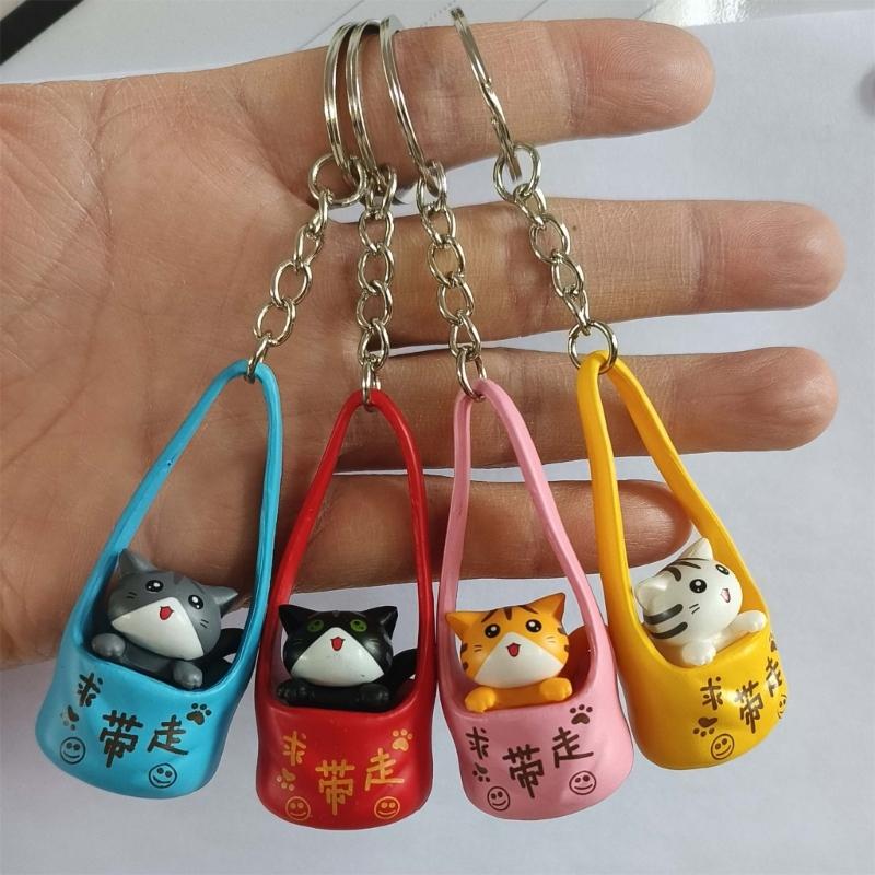 Cartoon Cats Keychain Lovely Kitten Keyring Backpack Handbag Pendant Car Key Chain Adorable Pet Bag Charm Decorations