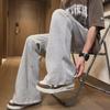 Unisex Summer Retro Wide-Leg Drawstring Sweatpants - Slightly Flared Drape, Floor-Length Sports Trousers
