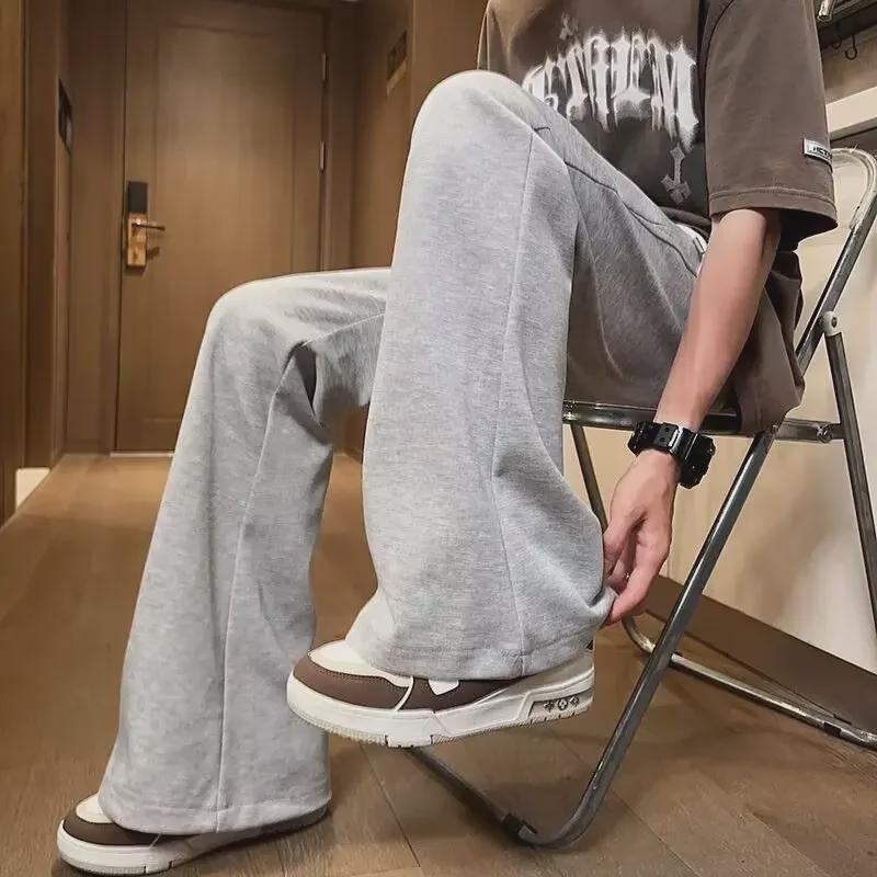 Unisex Summer Retro Wide-Leg Drawstring Sweatpants - Slightly Flared Drape, Floor-Length Sports Trousers