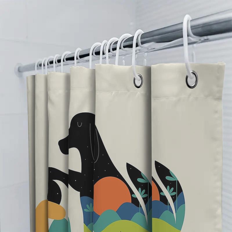 Abstract Dog Shower Curtain Modern Art Animal Lover Decor Bathroom Set Waterproof Home Decor Unique Gift Idea