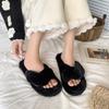 Fashion 2025 New Women’s Fur Slippers Indoor Furry Fuzzy Open Toe Shoes Home Cozy Warm Slides Double Straps Slipper Soft Sole Non Slip