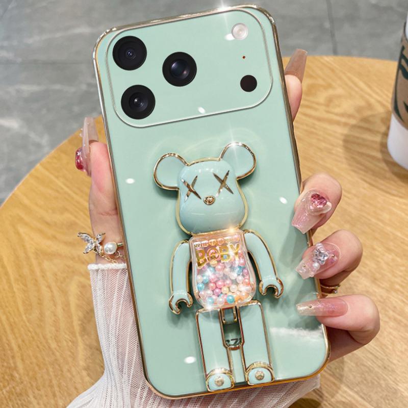 For iPhone 18 Pro / 18 Pro Max Case Soft Electroplated Quicksand Hourglass Pellet KWAS Bear silicone shockproof Protector Smooth