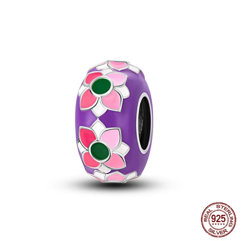 Copper Purple Murano Bead Pansy Flower Dangle Charm Fit Original Brand Bracelet And Necklace Jewelry