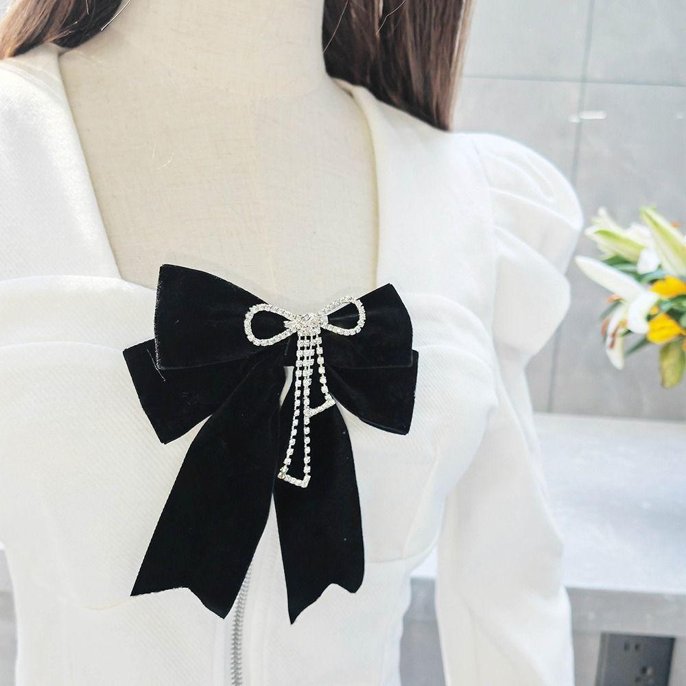 Velvet Memorial Black Ribbon Bowknot Brooch Black Collar Pretied Necktie Clip  Women