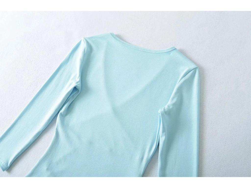 Stretchy Slim-Fit V-Neck Multi-Color Knit T-Shirt for Women (3/4 Sleeve)