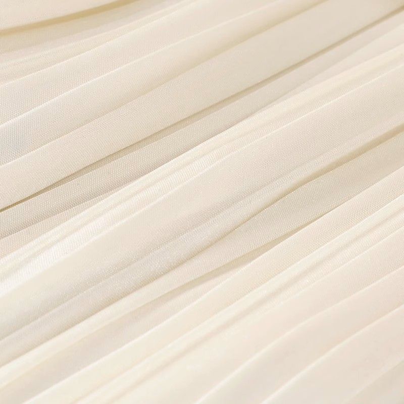 Mesh Floral Skirt for Women's Summer New High Waisted Mid Length Pleated Skirt with Large Swing Yarn