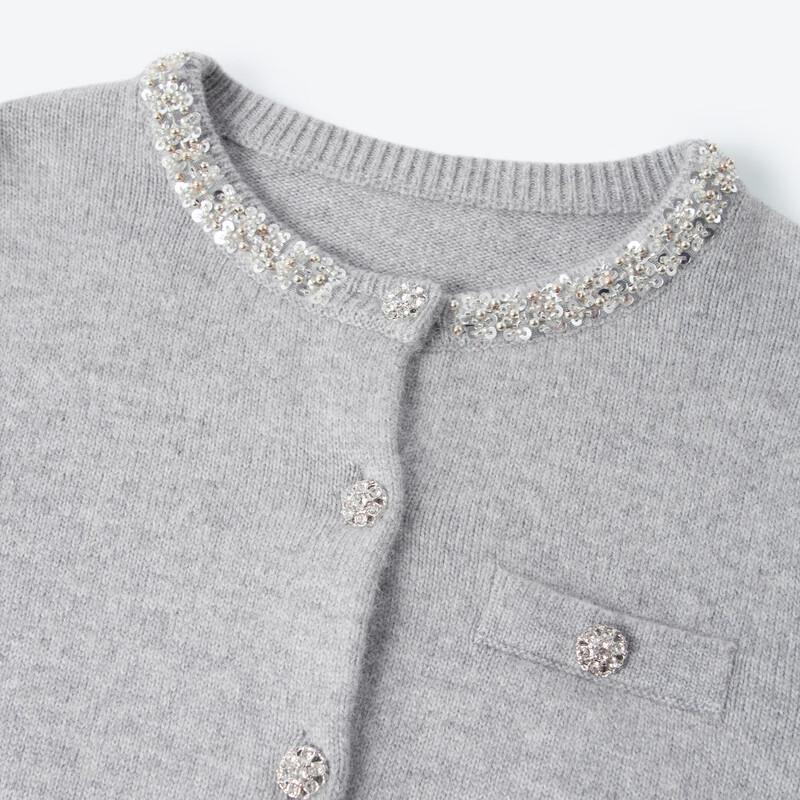 SEIFINI Women's Round Neck Embellished Knit Cardigan