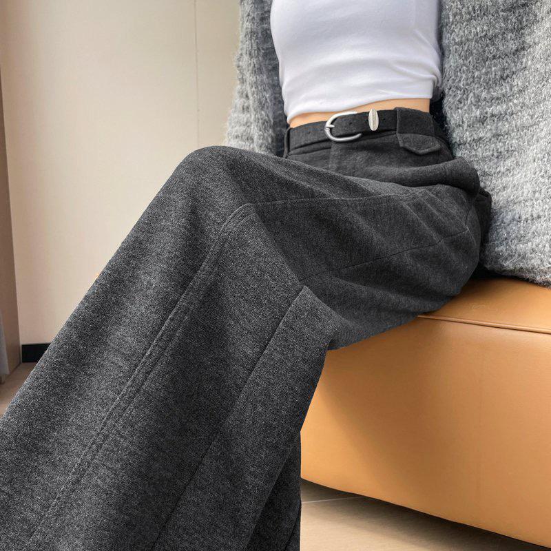 

Women s High-Waist Wide-Leg Woolen Pants: Autumn/Winter Floor-Length Velvet Casuals XL