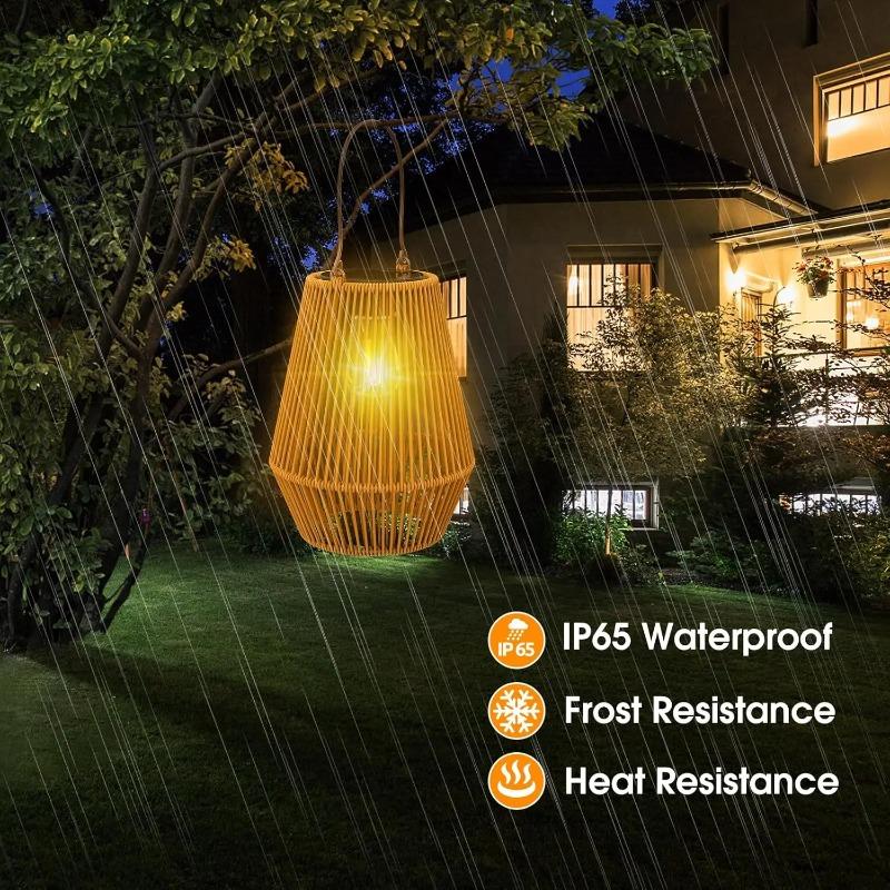 Solarbetriebene Rattan-Bambus-Laterne IP65 Wasserdichte Hänge- & Steh-Dekorationsleuchte für Balkon Terrasse Hof Garten Außenbereich