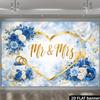 2D Blue Gold Mr & Mrs Photography Backdrop Wedding Heart Photo Booth Banner