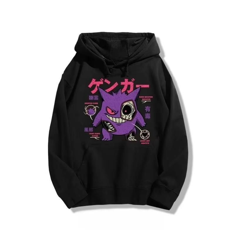Pokémon Super Niedlicher Gengar Anime Aufdruck Baumwoll-Hoodie Herren und Damen Herbst_Winter Neu Harajuku Lässig Halloween Oberteil