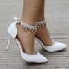 Pointed Toe Women Thin High Heels Rhinestone Tassel Pearls Shoes Pumps for Women White Pumps