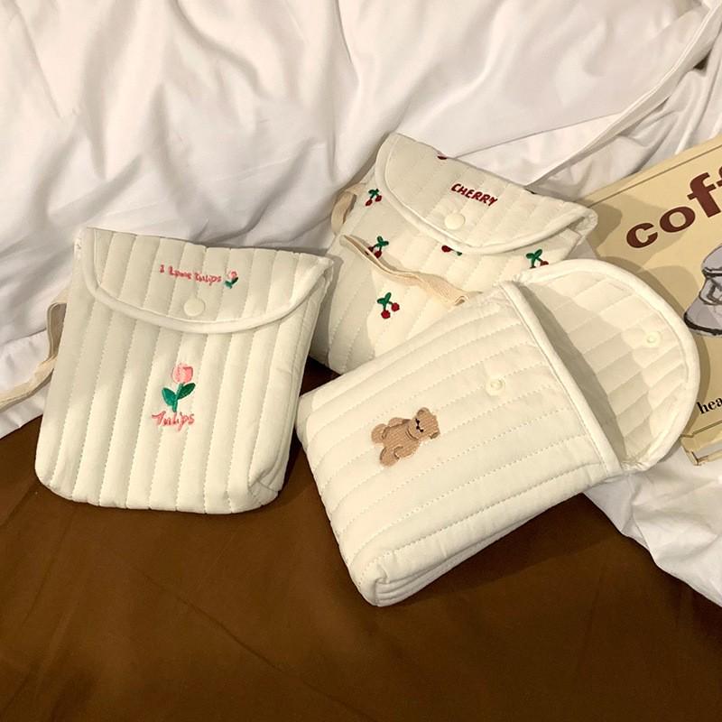 Cute Cartoon Embroidered Period Pad Bag - Portable Menstrual Cup & Sanitary Napkin Holder