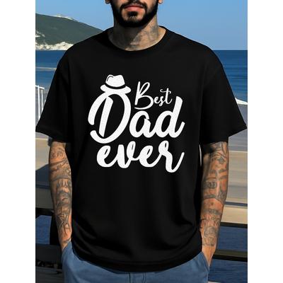 Europäische Größe Herren Best Dad Ever Grafik-T-Shirt - Lässiges Rundhals-Kurzarmshirt mit Schriftzug & Vatertagshut-Design - Ideales Geschenk für Papa