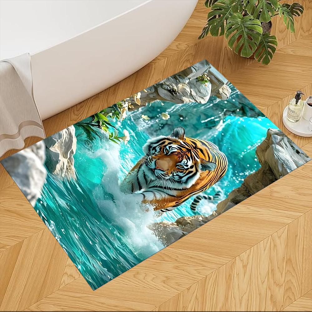 Tiger In Waterfall Realm Non-Slip Home Carpet Design for Office Decor Living Room Gift
