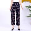 Ice Silk Floral Wide-Leg Pants for Middle-Aged and Elderly Women - Large, Loose, Casual, Straight-Leg Design