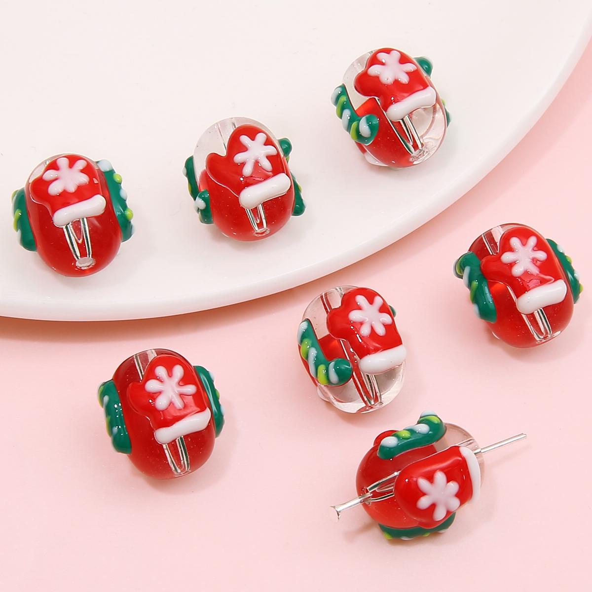 

1 шт./упак. стеклянные бусины ручной работы лэмпворк, очаровательные рождественские украшения, бусины для рождественских ювелирных изделий, изготовление подарков 14x16mm 1pc/bag