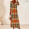 Women Plus Size V Neck Three Quarter Sleeve Polka Dot Printed Long Dress