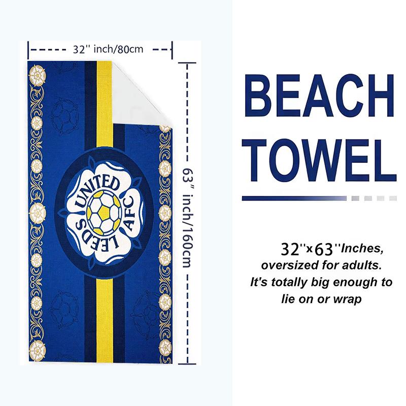 Leeds United Print Beach Towel, Large Soft Quick Dry Towel for Beach Camping Swimming