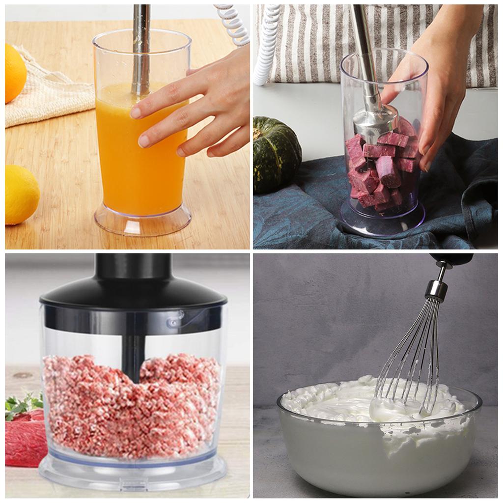 Handmixer 4-in-1 Multifunktionaler Handstabmixer EU-Stecker Edelstahl-Stabmixer 500ml Mixbecher 330ml Küchenmaschine Schneebesen-Aufsatz