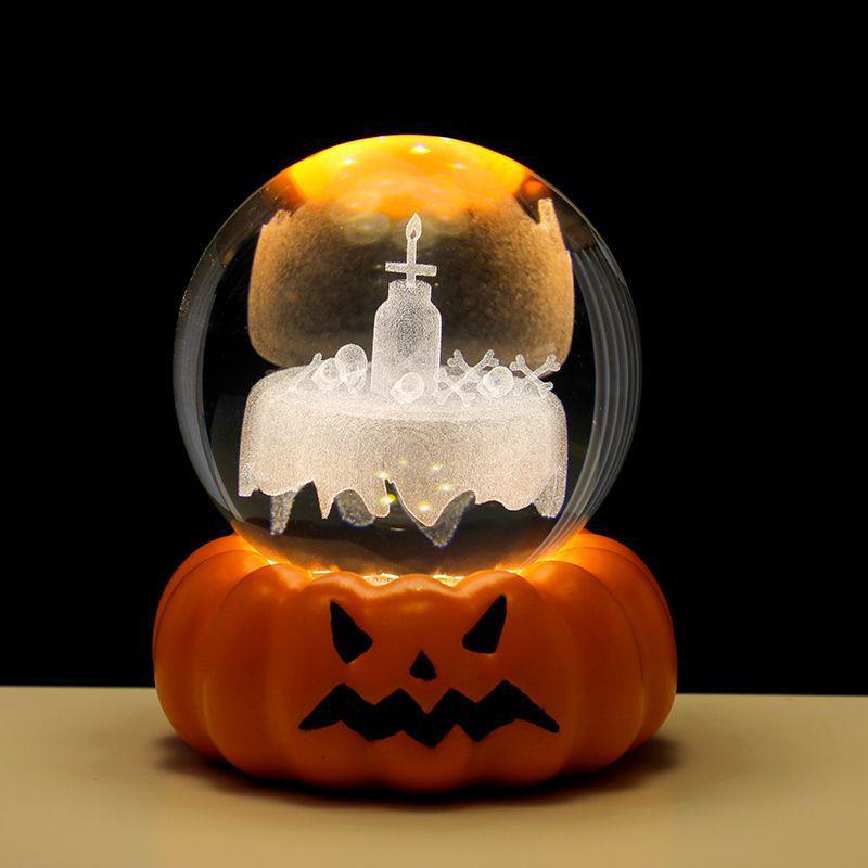 Spooky Night Pumpkin Skeleton Lamp - Creative Horror Halloween Decor Atmosphere Light.