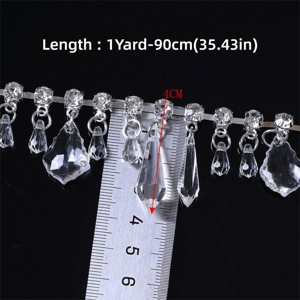 1Yard Transparent Pendant Chain Glass Rhinestone Trim Silver Craft DIY Decoration Beaded Lace Trim Glitter Rhinestone Ribbon