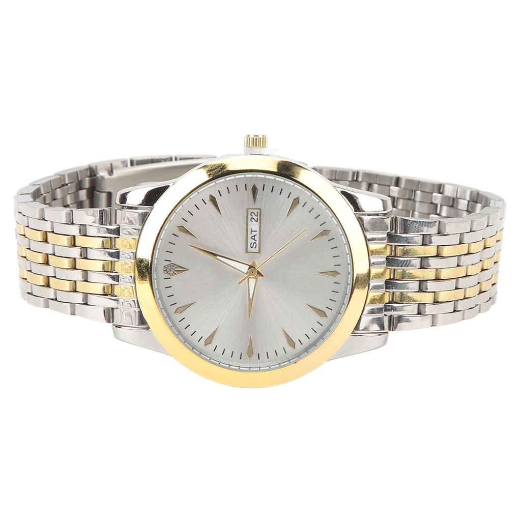 Quartz Men Watch Commercial Dual Date Stylish Classic Quartz Stainless Steel Dress Watch Gold and