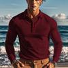 New Men's T-Shirt: Waffle Weave Casual Collared Button-Down Slim-Fit Long-Sleeved Polo Shirt