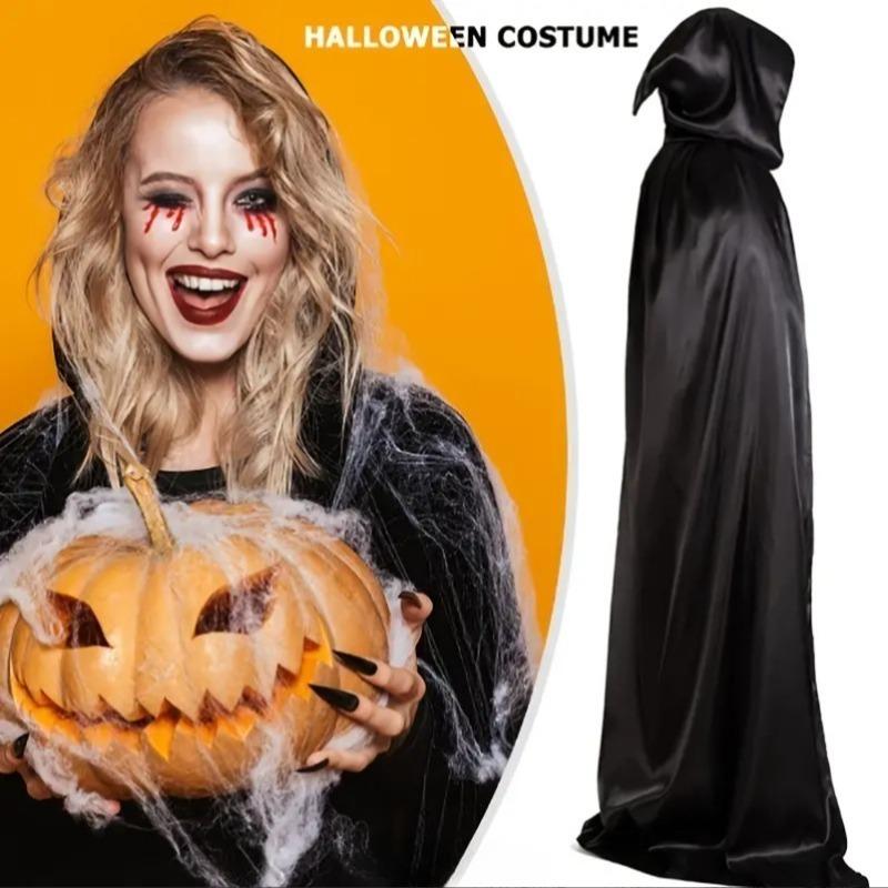 Halloween Cloak Cape Costume Black Wizard Robe Grim Reaper Cosplay Outfit for Adults Kids Party Stage Performance Decoration