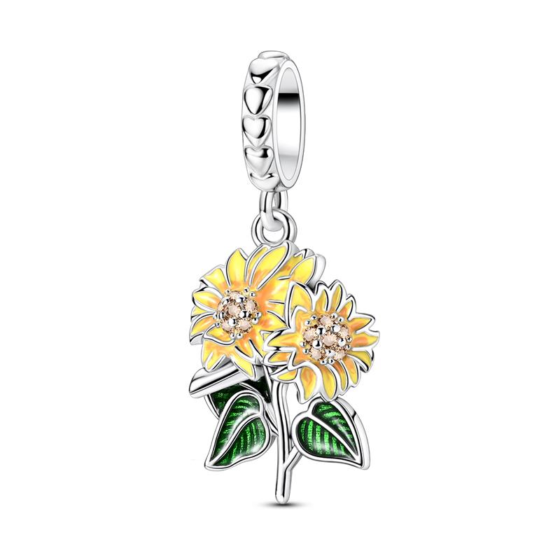 New Stylecopper Sunflower And Rose Charm Beads Suitable For Original Pan Women'S Bracelet Di Souvenir Customization