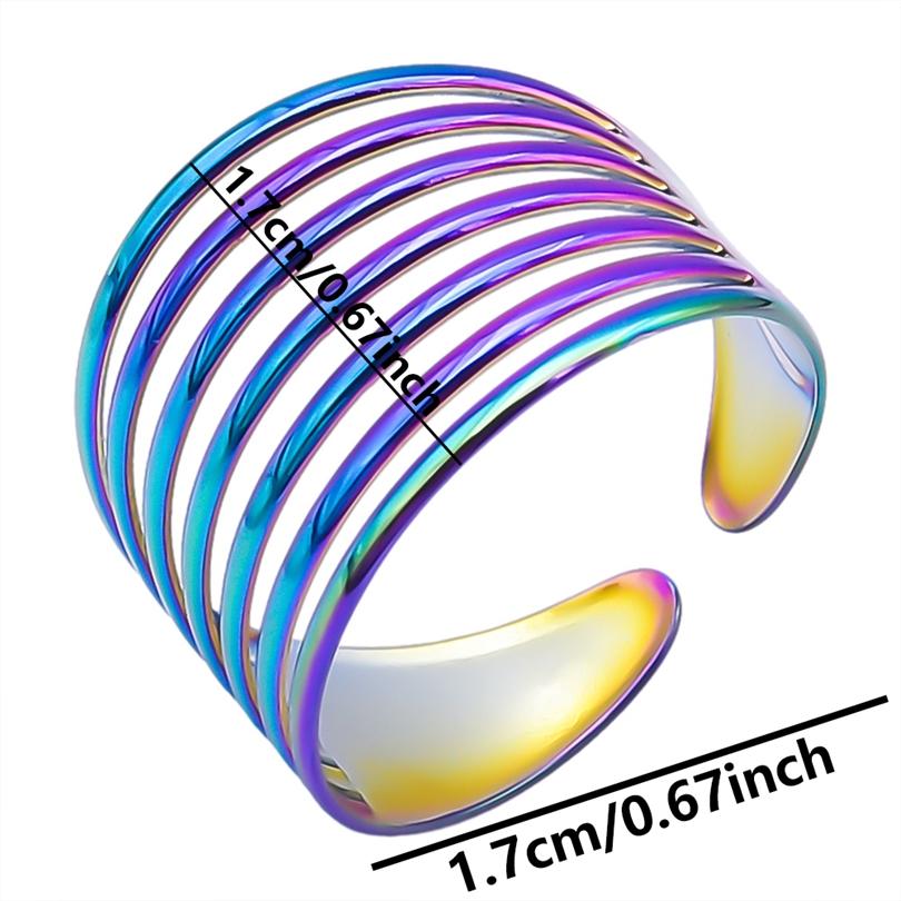 Trendy Irregular Rainbow Color Open Ring Metal Stainless Steel Rings For Women Men Accessories Hollow Finger Jewelry Anniversary