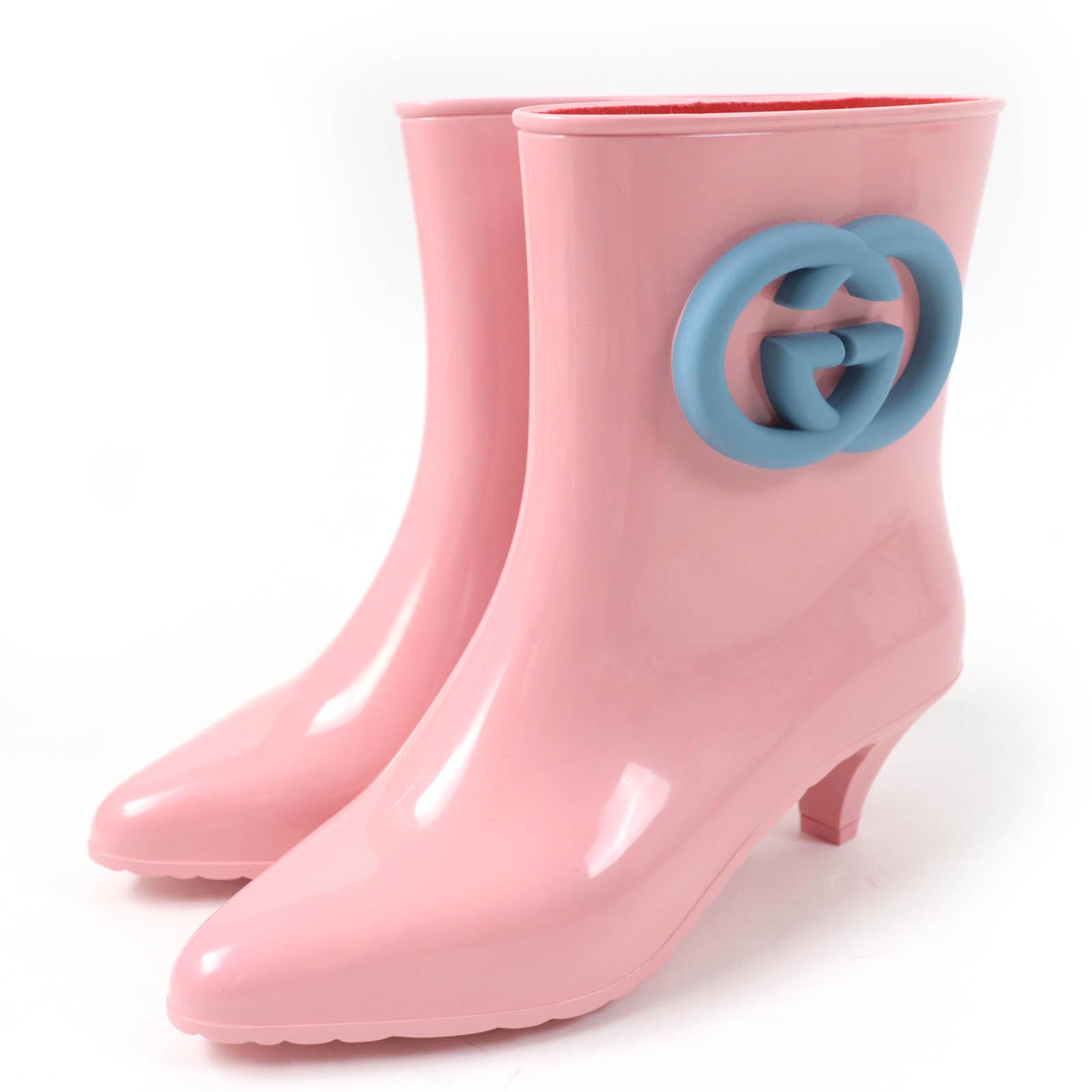 Pristine GUCCI Rain shoes Interlocking G rubber rain boots pink rubber Women  Used